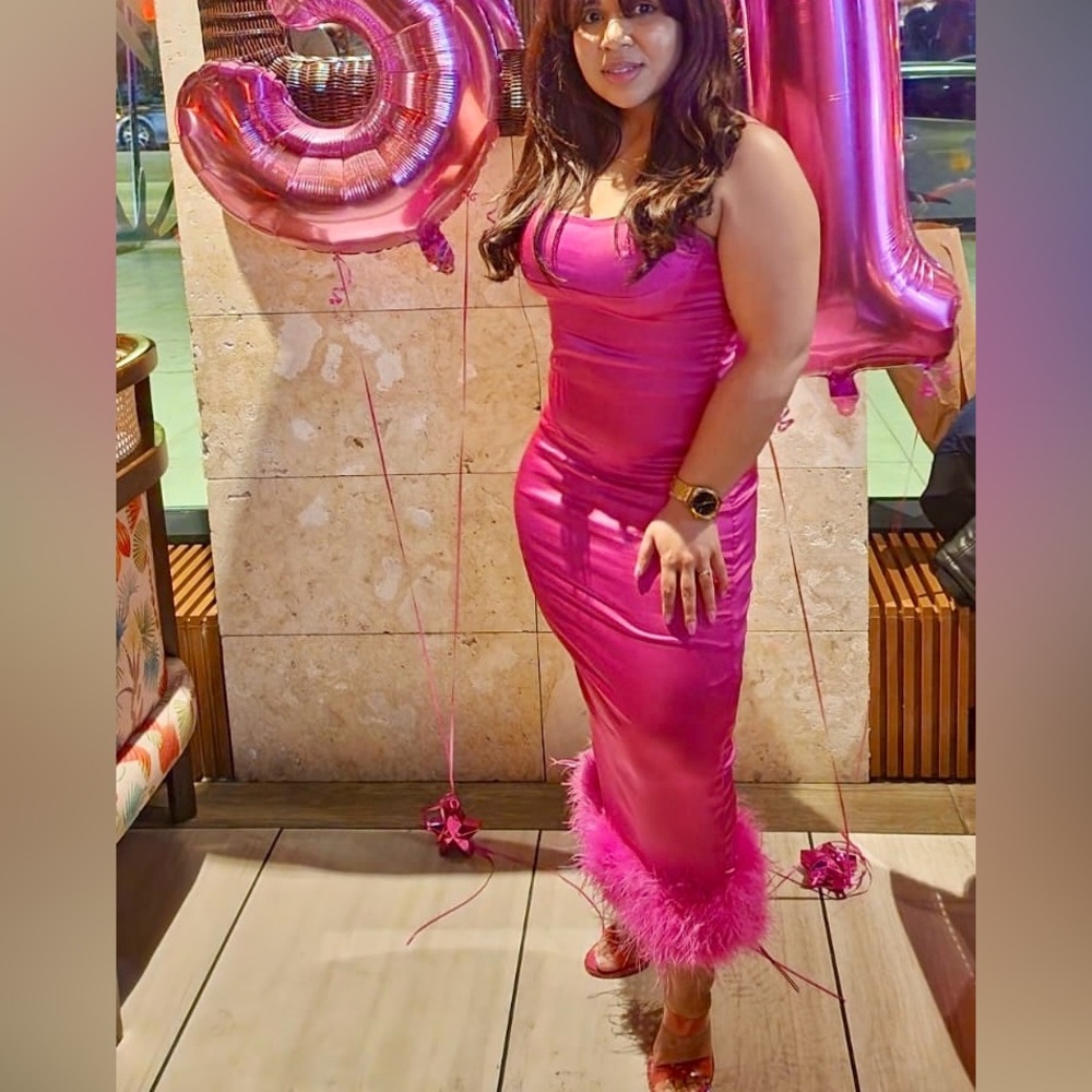 Hot pink barbie midi dress